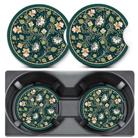 2 Pack Car Coasters for Cup Holders,Floral Car Cup Holder Coasters,2.75" Universal Size Anti Slip Rubber Mat,Automotive Interior Accessories,Floral Gifts for Women,Mom,Her,Wife,Girlfriend