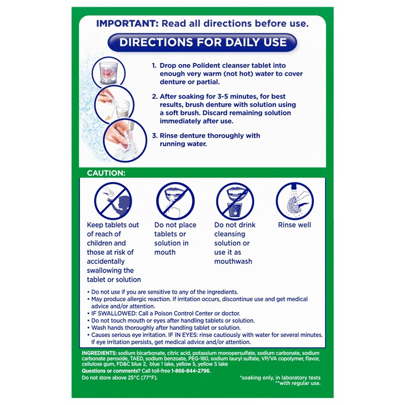 Polident 3 Minute Denture Cleanser Tablets - Cleans Removable Oral