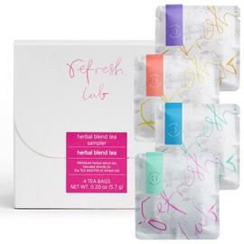 REFRESH.LAB, Premium HERBAL BLEND TEA SAMPLER, Assorted Tea bag Sampler, Individually Wrapped, 4 Count (4 Blends x 1 Tea Bag, Pack of 1), Eco-Friendly 100% Cornstarch Tea Bag