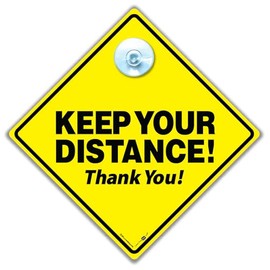 Keep Your Distance Thank You Car Sign, Stop Tailgating Sign, Anti Tailgater Car Sign to Deter Tailgaters, Back Off Car Sign, Keep Your Distance Car Sign 14 cm x 14cm x 2cm