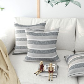 NATUS WEAVER 2 Pieces Decorative Classic Retro Stripe Oversize Throw Pillow Cover Soft Faux Linen Modern Farmhouse Cushion Case for Sofa Bedroom Car 26 x 26 Inch Beige Black Mixed