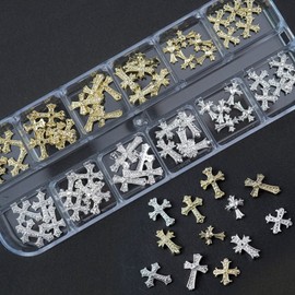 Nail Deco Cross Nail Parts 12 Sets-2 Metal 60 Pieces, 2 Pieces, Cross 12 Sets-2 T514 / 네일데코 십자가 네일파츠 12세트-2 메탈 60개입, 2개, 십자가 12세트-2 T514