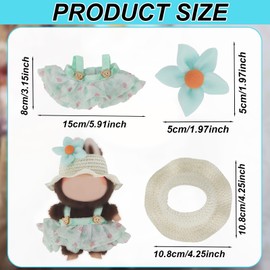 Doll Clothes Set, Kawaii Outfits for 17cm Plush Dolls Cute Summer Dress Clothing with Hat Fashion Accessories for Display & Collectors