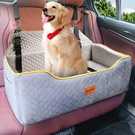 Car Seat for Large/Medium Dogs or 2 Small - Memory Foam Bed, Pet Safety Booster for Back Seats, Detachable Washable, Carriers Travel