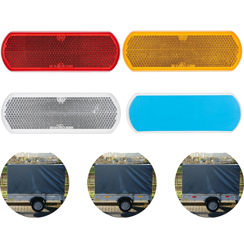 Rectangular stick-on reflectors, 8 Pack, orange, White and Red, 4.37