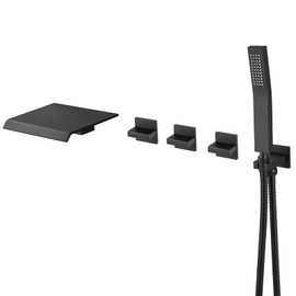 gotonovo 3 Handle Tub and Shower Faucet Set Wall Mounted Bath Tub Faucet Waterfall Tub Filler with Handheld Spray High Flow Rate 2 Function Bathroom Shower System with Rough-in Valve Matte Black