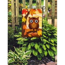 Texupday Welcome Fall Owl Maple Leaves Decoration Double Sided Autumn Garden Flag Outdoor Yard Flag 12" x 18"