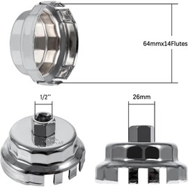 64-65mm 14 Flutes Oil Filter Wrench for Toyota Corolla/Prius, Oil Filter Removal Tool for Toyota/Lexus/Scion 1.8 Liter Engines, Fits Prius, Prius V, Corolla, Matrix, CT200h, iM, iQ, xD (901-L)