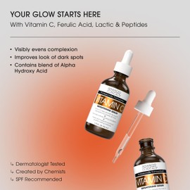 Advanced Clinicals Brightening Vitamin C Serum For Face With Glycolic Acid + Lactic Acid | Vitamin C Eye Serum Face Moisturizer For Improving Look Of Dark Spots & Uneven Complexion, 2-Pack