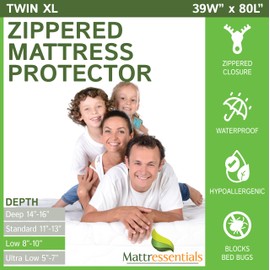 Zippered Twin XL Mattress Protector (8"-10" Depth) - Bed Bug Waterproof Mattress Cover, Premium Quality Hypoallergenic Encasement White