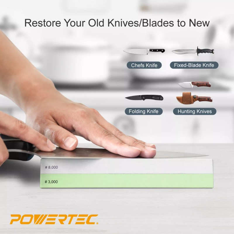 POWERTEC Whetstone Knife Sharpener Stone ?3000/8000 Dual Side Grit (71583)