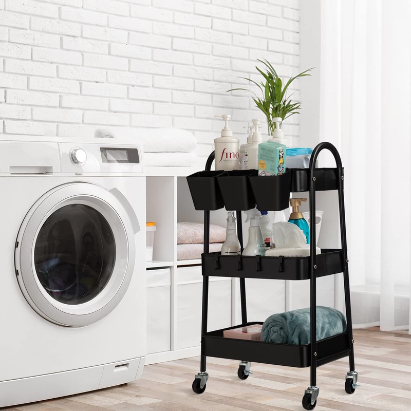 danpinera 3-Tier Rolling Cart, Utility Cart Mobile Metal Rolling Storage