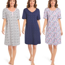 CONOMAX 3 Pack Sleepshirts Women's Nightshirt Soft Nightgowns for Women Short Sleeve dress Sleepwear(S-3X)
