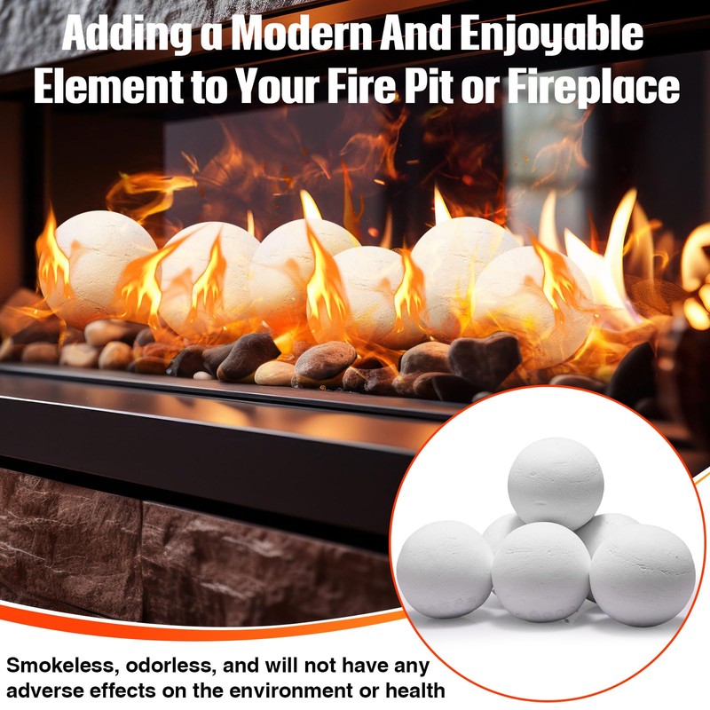 Sasylvia 6 Pcs Ceramic Fire Balls Fire Pit Balls, White