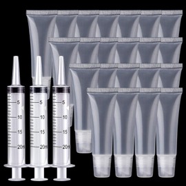 BAGTeck BAGTeck 25Pcs Lip Gloss Empty Tubes Containers(10ml),20ml Plastic Syringe Dispensing,Refillable Empty Tubes Clear Cosmetic Containers Soft Tube for Women &Girls DIY Lip Gloss Cosmetics