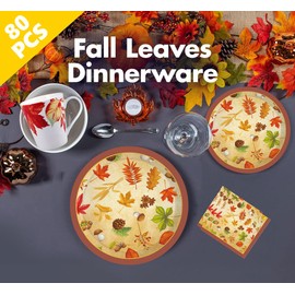 enttgo 80PCS Thanksgiving Paper Plates,Thanksgiving Disposable Plates and Napkins for 20 Guests includes 20 9" Dinner Plates 20 7" Dessert Plates and 40 Napkins in Gold Foil Fall Design