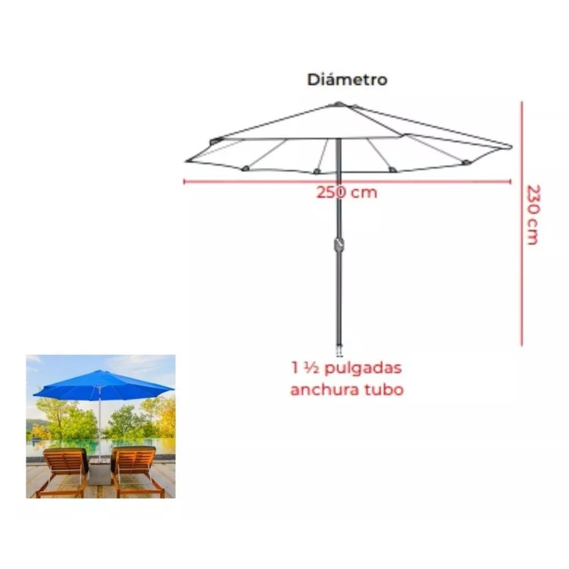 Macoll Sombrilla Jardin Plegable Con Manivela 2.5m Diametro Aoking