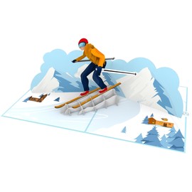 MOKIO® Pop-Up Card - Skier - 3D Voucher Card for a Ski Holiday, Ski Course or Ski Pass, Winter Sports Travel Voucher for Birthday