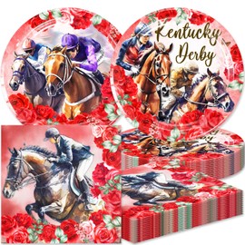 48Pcs Derby Party Supplies Disposable Dessert Plates and Napkins Party Essentials for Winning Celebrations, Kentucky Horse Racing Decorations