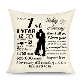 Yufansd 1 Year of Marriage Gifts for Couple Newlyweds 1st Wedding Anniversary Decorative Cushion Cover Pillow Cases 1st Anniversary Keepsake for Bride and Groom 45x45cm (1st)