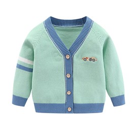 Fnaobai Toddler Baby Boys Cardigan Small Boys V-Neck Cotton Pullover Kids Long Sleeve Jacket Knit Button Up for Autumn Winter, Green