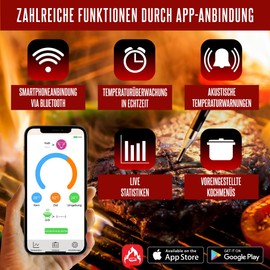 BBQ-Toro TempTender Grillthermometer kabellos mit App | Bluetooth Fleischthermometer digital IP67 bis 300°C | Bratenthermometer, Grill Meat Thermometer Wireless, Fleischtermostat Digital Kabellos