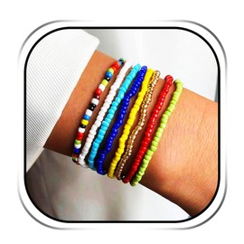 Edary Boho Beaded Bracelet Set Colorful Bracelets Stackable Hand Accessories Beading Hand Chain Adjustable for Women and Girls(8Pcs)