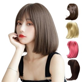 [KakiKhaki] Wig, Wig, Synthetic Hair, Medium, Straight Natural, Full Wig, Bob, Short, Semi-Long, Layer, Women's, Female, Small, Cute, Ash Brown (Dark Brown, Medium Bob)