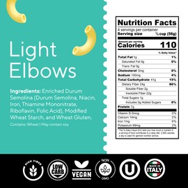 Fiber Gourmet Low Net Carb Pasta Elbow Macaroni - Keto Friendly, High Fiber, Low Calorie Italian Made Noodles - Vegan, Non-GMO, Kosher - 48% Fewer Calories Than Regular - 2 Pack