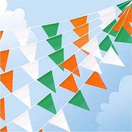 PE Plastic Waterproof 40 Meters 131ft Irish St. Patrick’s Day Party Decorations Green White and Orange Pennant Banner Buntings Triangle Flags