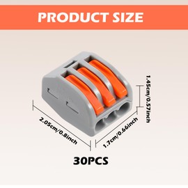 30pcs Wire Connectors, Electrical Connector Blocks, 3 Way Compact Cable Terminals Clips Terminal Block Quick Spring, Lever Nut Assortment Conductor with Clamp 3-Port electrical connectors(30PCS)