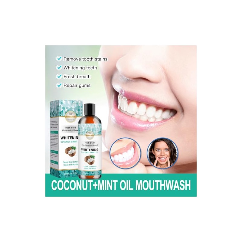 Enjuague bucal con aceite de coco y sabor a menta,