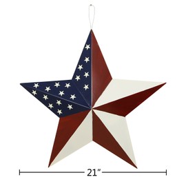 Linfevisi Metal Barn Star Wall Decor Outdoor Patriotic American Flag Stars Wall Art 21 Inch 3D Hanging Stars for Outside 4th of July Decoration House Memorial Day Independence Day Country
