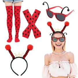 NebulaGlam Ladybird Costume Women's Girls Adults Ladybird Headband Ladybird Glasses Ladybird Fingerless Gloves Lady Bug Socks Carnival, b