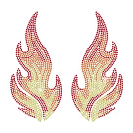 ORIGACH 1 Pair of Flame Rhinestone Iron on Hotfix Transfers, Bling Crystal Flame Appliques, Glitter Heat Transfers Clothing Repair Decoration for Clothes, Bag, Jeans Decor