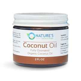 Nature's Salves and Soaps Fully Ozonated 100% Organic Unrefined Organic Coconut Oil. Holistic, Homeopathic, Natural, Dental, Skin, Hair (2 Fl. Oz.)