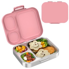 LOHASOK Stainless Steel Lunch Box, Leak-Proof with free sealing Bento Box 3 Compartments, Metal Lunchbox for Travel & Work, Eco-Friendly Meal Storage Solution Pink