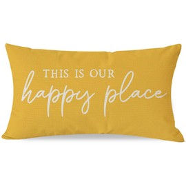 PANDICORN This is Our Happy Place Pillow Covers 12x20 Inch Yellow Modern Farmhouse Outdoor Summer Decorations Lumbar Decorative Throw Pillows Cases for Living Room Bedroom Porch Couch Sofa Decor