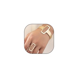 GIGB PBDK Chunky 14K Gold Ring Bracelet Set Punk Exaggerated Open Cuff Bracelets Geometric Simple Hollow Rectangle Ring Jewelry Set Presents for Women Wife (Gold)