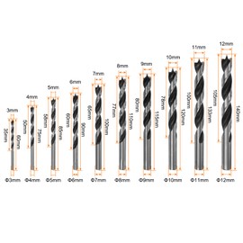 sourcing map 1set Brad Point Drill Bits 3/4/5/6/7/8/9/10/11/12mm Dia Straight Round Shank Drill Metric Brad Point Spiral Twist Drill Bits for Carpenter Woodworking Plastic Rubber
