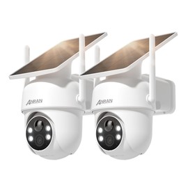ANRAN 5MP Solar Security Cameras Wireless Outdoor, 2.4G WiFi Camera for Home Security with Fixed Solar Panel, 360° PTZ for Home Surveillance, PIR Human Detection,Color Night Vision, 2-Way Talk,2-Pcs