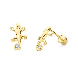 Wellingsale 14K Yellow Gold Polished Lizard Stud Earrings With Screw Back