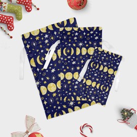 Grandkli Moon Stars Night Sky Christmas Drawstring Bags for Gifts Velvet Set, Christmas Sacks 3 Pc for Home Familys Decor
