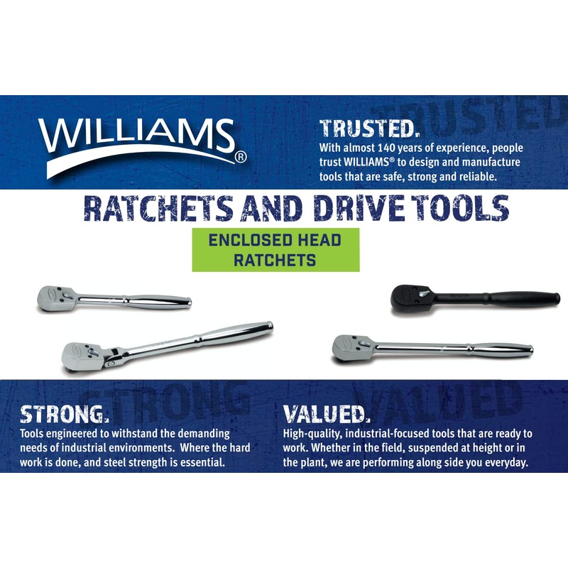 Williams JHWM-52EHFA 1/4-Inch Drive Enclosed Flex Head Ratchet with Chrome