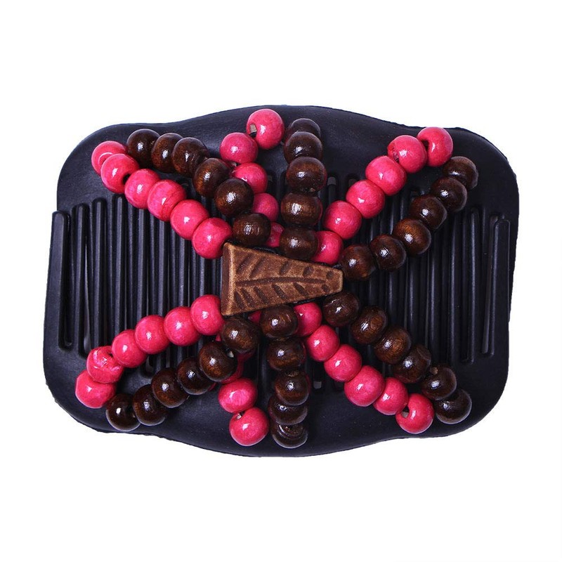 LOVEF 3 Pcs Women Magic Hair Combs Wood Beaded Stretch