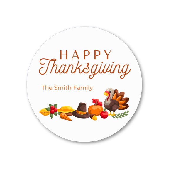 Emma Pink Studio Personalized Happy Thanksgiving Stickers, Custom Thanksgiving Party