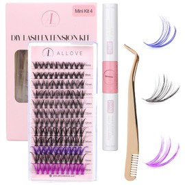 ALLOVE DIY Lash Extension Kit with Colored Cluster Lashes Individual Lash Cluster Kit with Bond and Seal Cluster Eyelash Extensions for Self-application DIY at Home-Kit 4