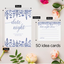 Date Night Ideas for Bridal Shower (One Sign + 50 Ideas Cards), Wedding Games 50 Guests, Bridal Shower Games, Something Blue Before I Do Decor, Date Night Cards for Bachelorette Party or Wedding -DN10