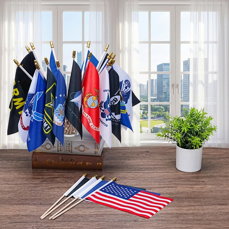 22 Pack All Branches Military Flags Set, Small Mini Armed