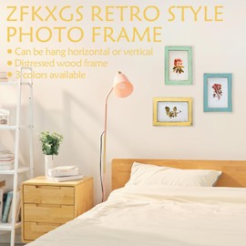 ZFKXGS Vintage Wooden Photo Frame, 9 x 14 cm, Photo Frame, Poster Frame, Removable Frame for Vertical or Horizontal Hanging, Standing Poster Frame, Collage, Wall Decoration (Shabby Yellow)